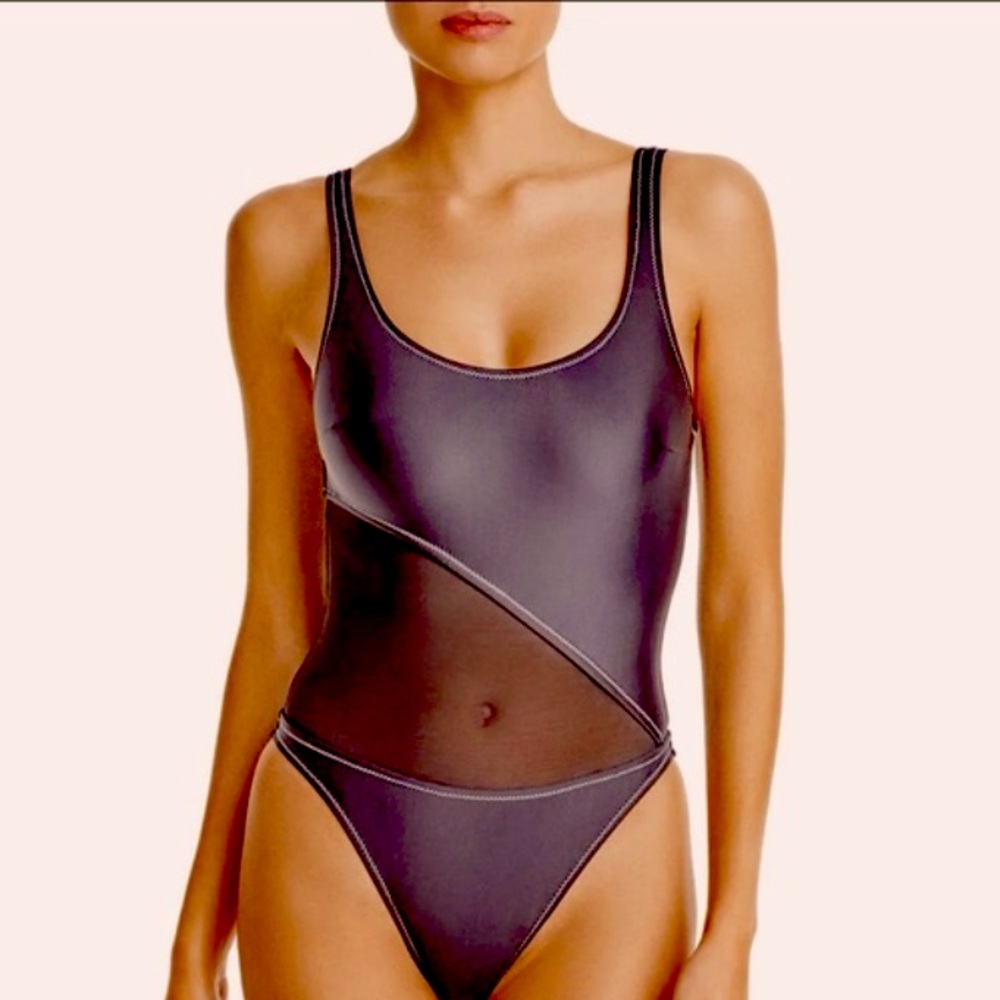 NWT (S) SOLID & STRIPED Sybil blackout UV protect professional swimsuit mesh mid